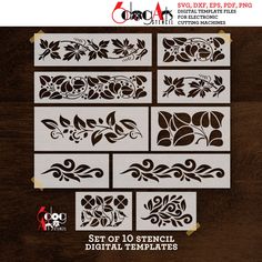 the stencil set is designed to look like flowers and leaves, with different designs