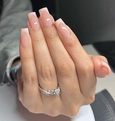 Small Simple Acrylic Nails, Short Tapered French Tip Nails, Simple Acrylic Nails French Tip Color, Nails Acrylic Small Square, Classy Manicure Short Nails, Nails Aethestic, American Tip Nails Acrylic, Cute Neutral Nails Acrylic, French Tip And Solid Nails