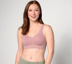 Lace trimmed for a fabulous finish, this lightly molded lounge bra adds a subtle supportive layer to any everyday outfit. From Cuddl Duds. Daywear Full Cup Bra With Lace Trim, Feminine Fitted V-neck Bra, Lace V-neck Fitted Bra, V-neck Lace Fitted Bra, Cheap V-neck Intimates With Built-in Bra, Lounge Bra, Cuddl Duds, Lace Trim, Everyday Outfits