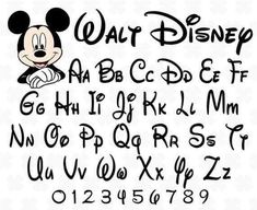 the letters and numbers for mickey mouse's ears are drawn in black ink on white paper