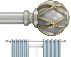 an image of a curtain rod with gold trimmings on the top and bottom