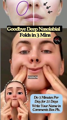 Face Yoga Facial Exercises Sagging Skin, Nose Yoga Before And After, Deep Nasolabial, Nasal Folds, Fat Face Exercises, Facial Massage Steps, Face Lift Exercises, Face Massage Anti Aging, Massage Routine