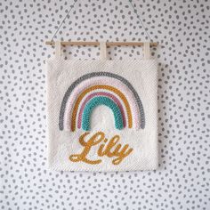 This unique punchneedle custom wall hanging with a gorgeous rainbow would make a wonderful addition to your nursery or child bedroom. Perfect to celebrate the birth of a new baby in your life, an ideal christening gift or a treasured first birthday present.  Available in different sizes and colour choices you will wind one perfect to suit your decor. Please state the colour you would like for the name in the personalisation box. Made from wool blend and backed with felt this personalised wall ba First Birthday Presents, Child Bedroom, Personalised Cupcakes, Rainbow Wall Art, Fabric Wall Hanging, Name Wall Art, Wall Banner, Felt Wool, Little Doodles