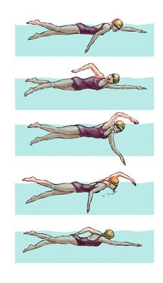 four different poses of a woman swimming