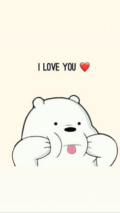 a polar bear with its tongue out and the words i love you above it