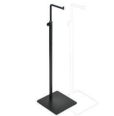 a black metal pole with a glass holder on the top and an empty shelf below it