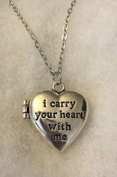 I Carry Your Heart With Me Locket Necklace | Etsy I Carry Your Heart With Me Necklace, Pretty Heart Necklace, I Carry Your Heart With Me, Rings On Necklace, Heart Necklace Locket, Heart Locket Necklace Silver, Heart Shaped Locket, You Are My Moon, Necklace Locket