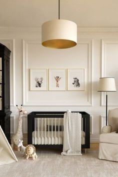 a baby's room is decorated in neutral colors