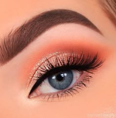 Peachy Eye Makeup, Koleksi Makeup, Bentuk Alis, Eyeliner Tips, Shimmer Eye Makeup, Mekap Mata, Orange Eyeshadow