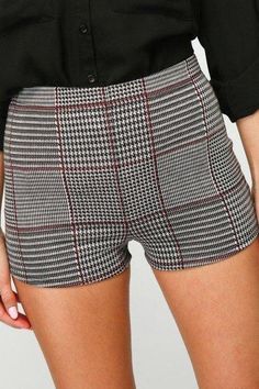 Cheap Plaid Shorts, Mini Shorts Outfit, Aerial Costume, Mini Shorts, Gray Plaid, Plaid Shorts, White And Red, Solid Tops, Strappy Heels