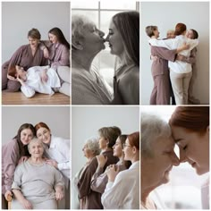 a collage of photos with women and babies in them, including an older woman holding a baby