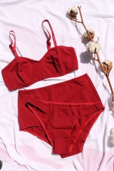 Cherry Red Cotton Underwear Set for Women / Organic Cotton - Etsy Cotton Lingerie, Cotton Bralette, Body Outfit, Lingerie Sets, Va Va Voom, Herbal Supplements, Cherry Red, Set For Women, Look Cool