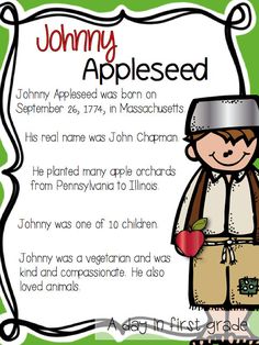 johnny appleseed poem with an apple on it