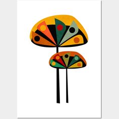 an art print with two colorful mushrooms on it