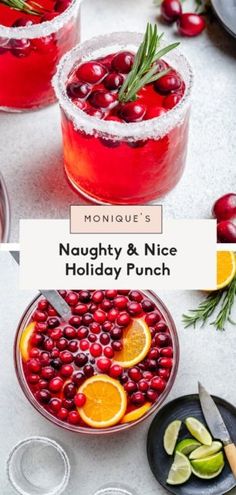 two glasses filled with cranberry and orange holiday punch