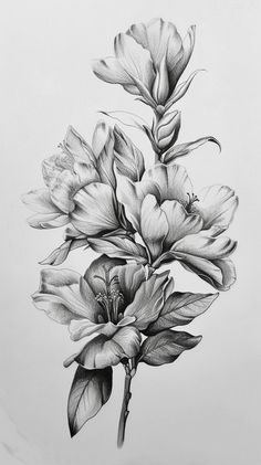 a pencil drawing of some flowers on a white paper