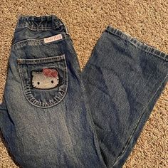 Hello Kitty Jeans, M Girl, 00s Mode, Kitty Clothes, Hello Kitty Clothes, Cute Pants, Fits Clothes, 2000s Fashion Outfits, Cute Jeans