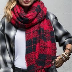 Brand New Without Tags Plaid Scarf With Fringe Detailing And A Soft To The Touch Fabric. Layer This Scarf Over A Cozy Sweater For A Fab Fall 'Fit. Length: 72" Width: 27" Scarf With Fringe, Fall Fit, Red And Black Plaid, Cozy Sweater, Black Plaid, Cozy Sweaters, Red And Black, Plaid Scarf, Scarf Wrap