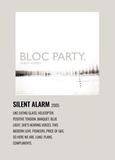 a white and black photo with the words silent alarm written in grey on top of it