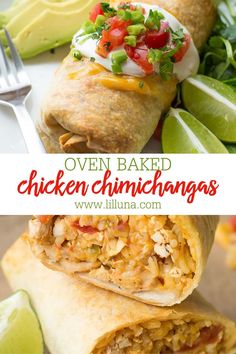 mexican chicken burritos with salsa and avocado on the side