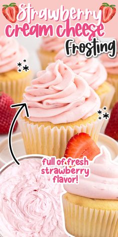 strawberry cream cheese frosting on top of cupcakes