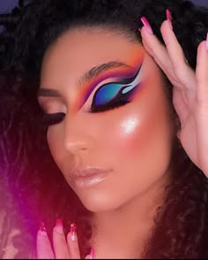 Rainbow Makeup, Glam Makeup Look, Edgy Makeup, Creative Eye Makeup, Blue Makeup, Fantasy Makeup