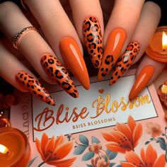 When you love my designs, please don't forget to follow my profile :) Animal Print Nail Designs, Orange Funky Nails, Orange Leopard Nails, Orange Animal Print Nails, Colourful Leopard Print Nails, Orange Leapord Nails, Orange And Black Tiger Nails, Vacation Nail Designs, Hot Nail Designs