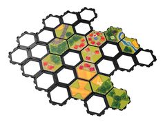 an image of a hexagonal game board with trees and buildings on it's sides