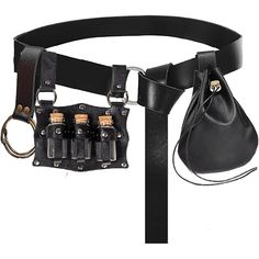 a black leather belt with four bottles attached to it