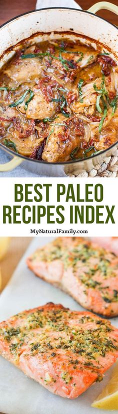 the best paleo recipes index with lemons and parsley on top, in front of