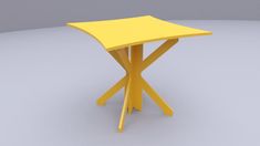 a small yellow table with two legs and a top that is shaped like an x