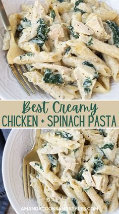 the best creamy chicken and spinach pasta recipe is made in less than 10 minutes