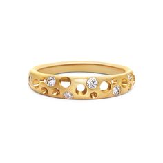 a gold ring with hearts and diamonds on it