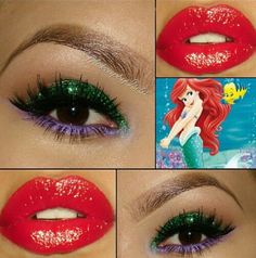 Arial Makeup Looks, Ariel Makeup Look Easy, Ariel Makeup For Kids, Ariel Costume Makeup, Arial Makeup, Ariel Inspired Makeup, Diy Ariel Costume Women, Princess Ariel Makeup, Ariel Makeup Look