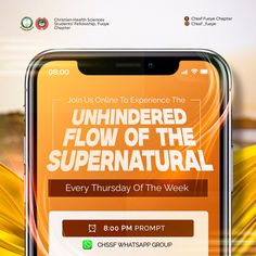 an iphone screen with the text, unhindered flow of the supernaturalal every thursday of the week