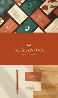 the logo for almanovaa home decor is shown on top of a wooden table