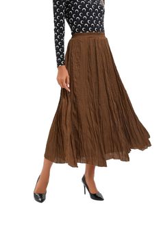 Elevate your style with this beautiful midi skirt, designed to fit from XS to XL with its one-size versatility Crafted from a soft and luxurious poly fabric, it ensures lasting comfort and style. The skirt features pleated and wrinkled detailing, adding texture and dimension to your look. It boasts an elastic waistband for easy pull-on wear, ensuring a comfortable fit. Fully lined for extra coverage and comfort, this midi skirt adds a touch of elegance to any outfit. Whether it's a day at the of Chic Flowy Maxi Skirt With Folds, Chic Maxi Skirt With Folds, Spring Relaxed Maxi Skirt With Folds, Spring Relaxed Fit Maxi Skirt With Folds, Spring Flowy Maxi Skirt With Folds, Flowy Maxi Skirt With Folds For Spring, Spring Flared Maxi Skirt With Folds, Spring Voluminous Maxi Skirt With Folds, Spring Maxi Skirt With Folds