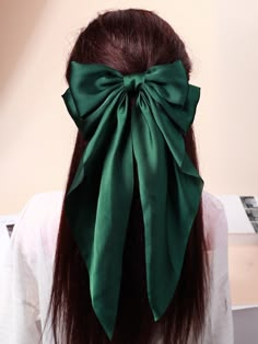 Dark Green Casual   Chiffon Plain French Clip Embellished   Women Accessories Green Hair Accessories Aesthetic, Green Bows For Hair, Green Bow Hairstyle, Dark Green Hair Accessories, Green Ribbon Hairstyle, Hair Bows Aesthetic, Green Hair Ribbon, Dark Green Accessories, Dark Green Jewelry