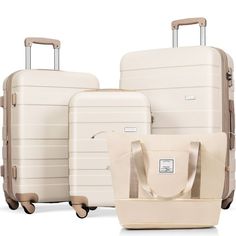 three pieces of luggage sitting next to each other