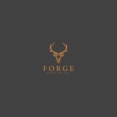 a deer's head with the word forge hunting co written in gold on a black background