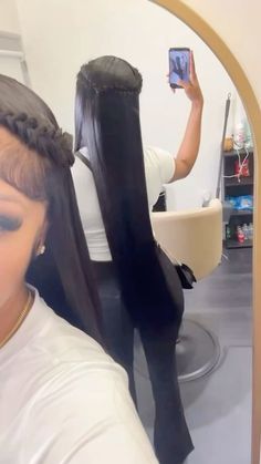 Curtain Bangs On Natural Hair, Half Up Half Down Hairstyles Wig, Frontal Hair Styles, Wash Day Hairstyles Natural, Black Wig Install, Birthday Wigs, Wig Install Styles, Straight Wig Hairstyles, Wig Install Hairstyles