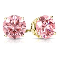 These gorgeous 1.50ct. tw. lab grown Pink diamond stud earrings feature a 4-prong timeless basket setting in a glistening 14K Yellow gold metal. The tones makes these diamonds stand out. Each stud earring features a 0.40ct. Round Pink Lab diamond and are available with push-back, screw backing clasp options. Pink Diamond Earrings, Black Diamond Pendant, Black Diamond Studs, Halo Diamond Earrings, Solitaire Diamond Pendant, Diamond Earrings Studs Round, Colored Diamond Rings, Pink Diamonds, Basket Setting