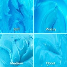 four different stages of blue paint being used to make them look like they are flowing