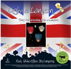 the british flag with two hot air balloons in it's center and an advertise