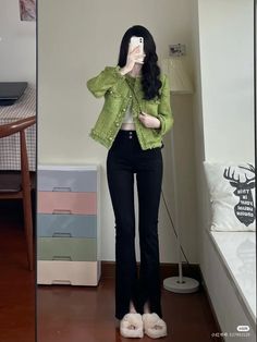 Fancy Korean Outfits, Tweed Coat Women, Tweed Fashion, Korean Outfit Street Styles, Korean Casual Outfits, Korean Fashion Dress, Casual Jackets, Ulzzang Fashion