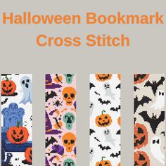 halloween bookmark cross stitch patterns with pumpkins and ghostes on them, all in different colors