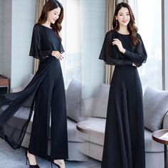 Fesyen Islam, Wide Leg Pant Suit, High Waist Wide Leg Pants, Suit Women, Pants Suit, Black Dresses, Custom Dresses, Office Outfits