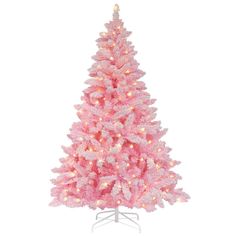 a pink christmas tree with white lights