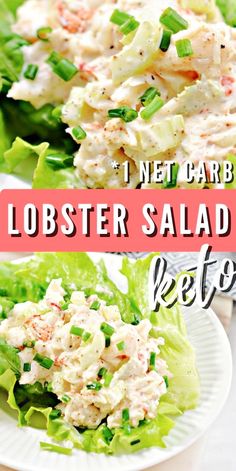 lobster salad with lettuce and carrots on a white plate