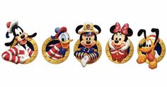 three mickey mouse figurines sitting next to each other on top of a white background